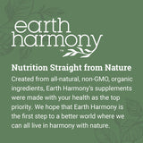 Earth Harmony Naturals etiqueta legible con ingredientes y fabricación cGMP como ventaja