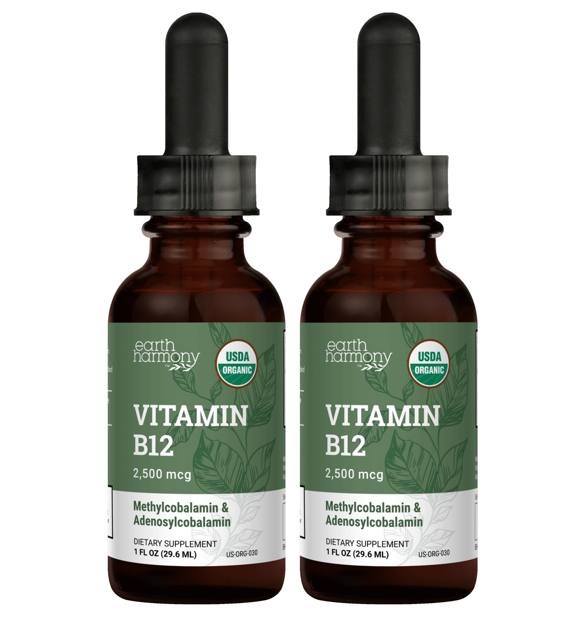 Earth Harmony Naturals frasco frontal mostrando etiqueta y beneficio de absorción rápida