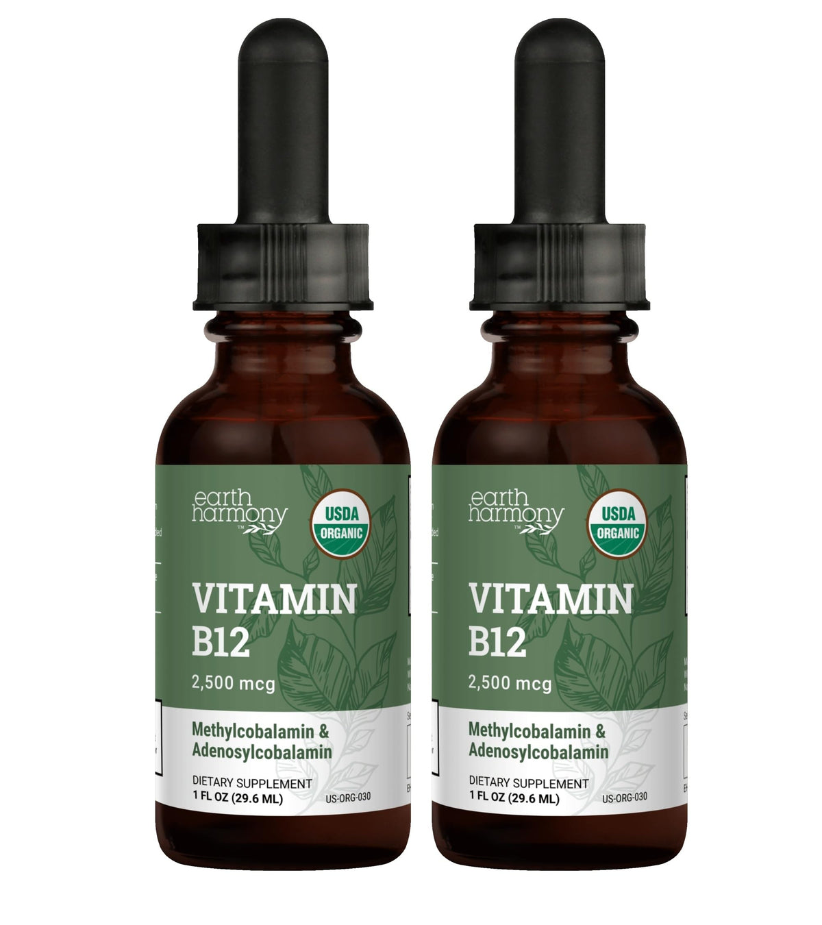 Earth Harmony Naturals frasco frontal mostrando etiqueta y beneficio de absorción rápida