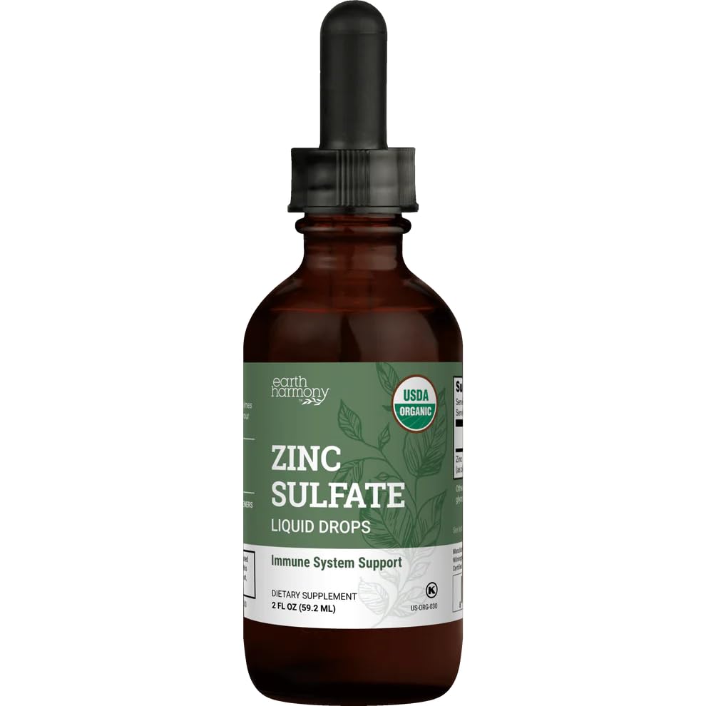 Earth Harmony Naturals botella frontal mostrando zinc líquido y beneficios