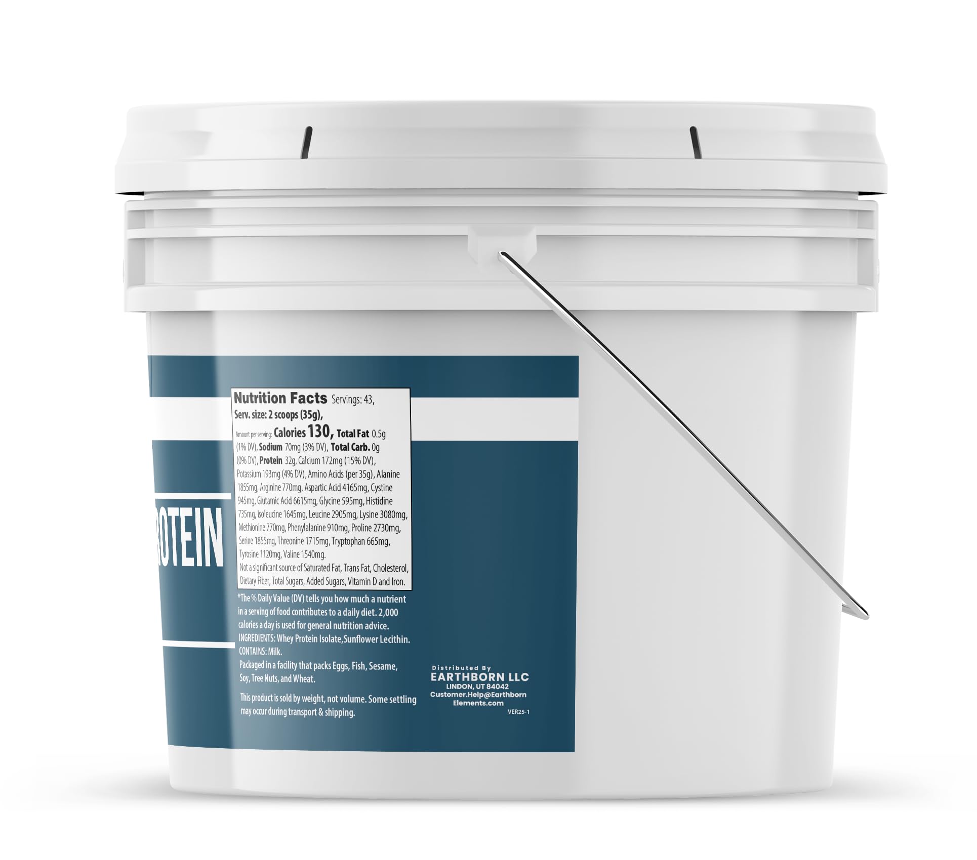 Earthborn Elements etiqueta con información del aislado y 32 g de proteína