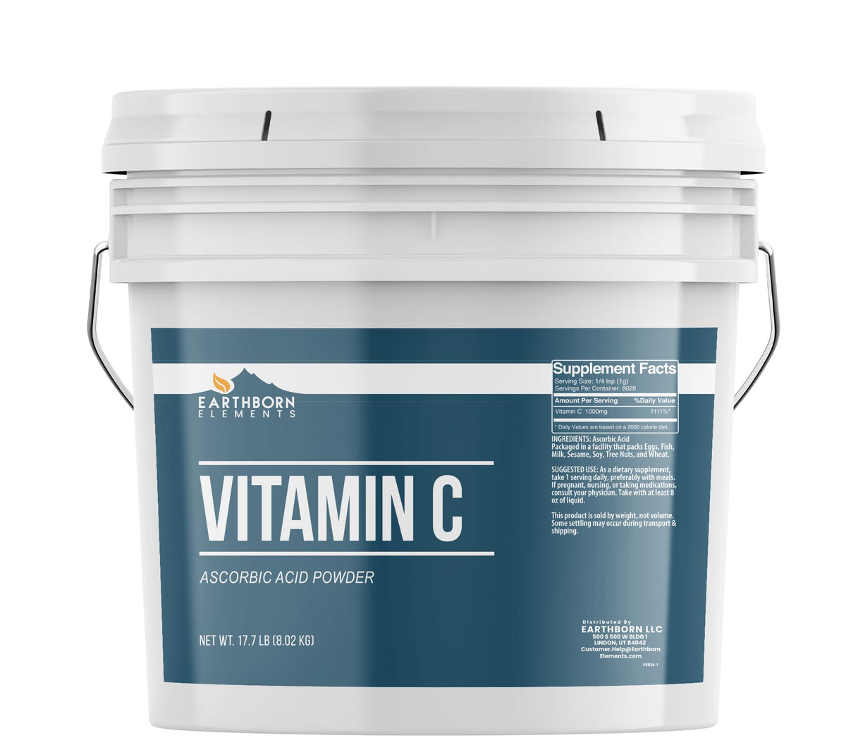 Earthborn Elements paquete frontal del polvo de vitamina C con cierre resellable, ideal para almacenamiento