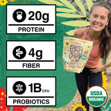EarthChimp batido de chocolate en vaso listo como snack nutritivo