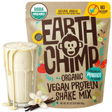EarthChimp envase frontal sabor vainilla mostrando 26 raciones y beneficios orgánicos
