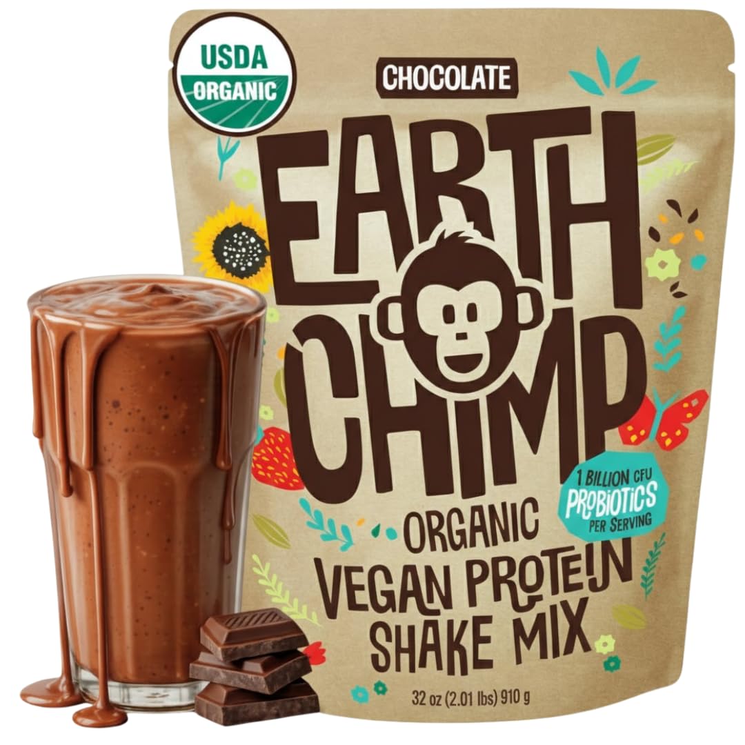 EarthChimp envase frontal sabor chocolate mostrando la marca y beneficio proteico