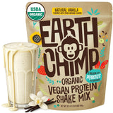 EarthChimp envase frontal mostrando la marca y sabor vainilla, calidad orgánica