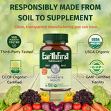 EarthFirst Organic etiqueta con información de nutrientes y tecnologías de procesado