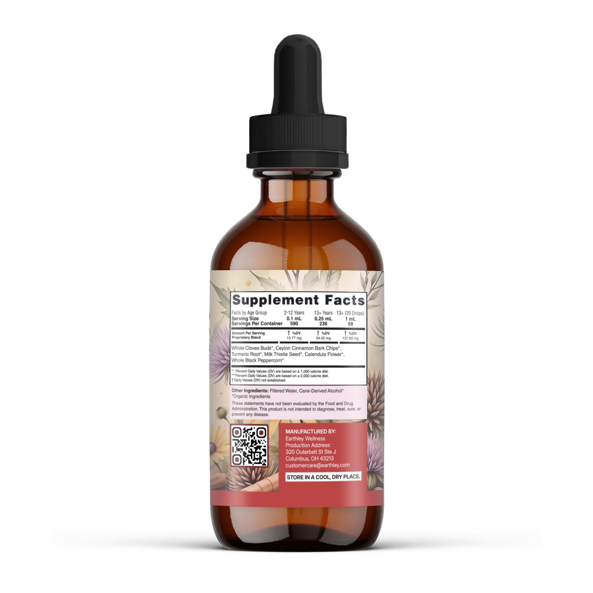 Earthley Wellness textura de la tintura con gotero para dosificación precisa