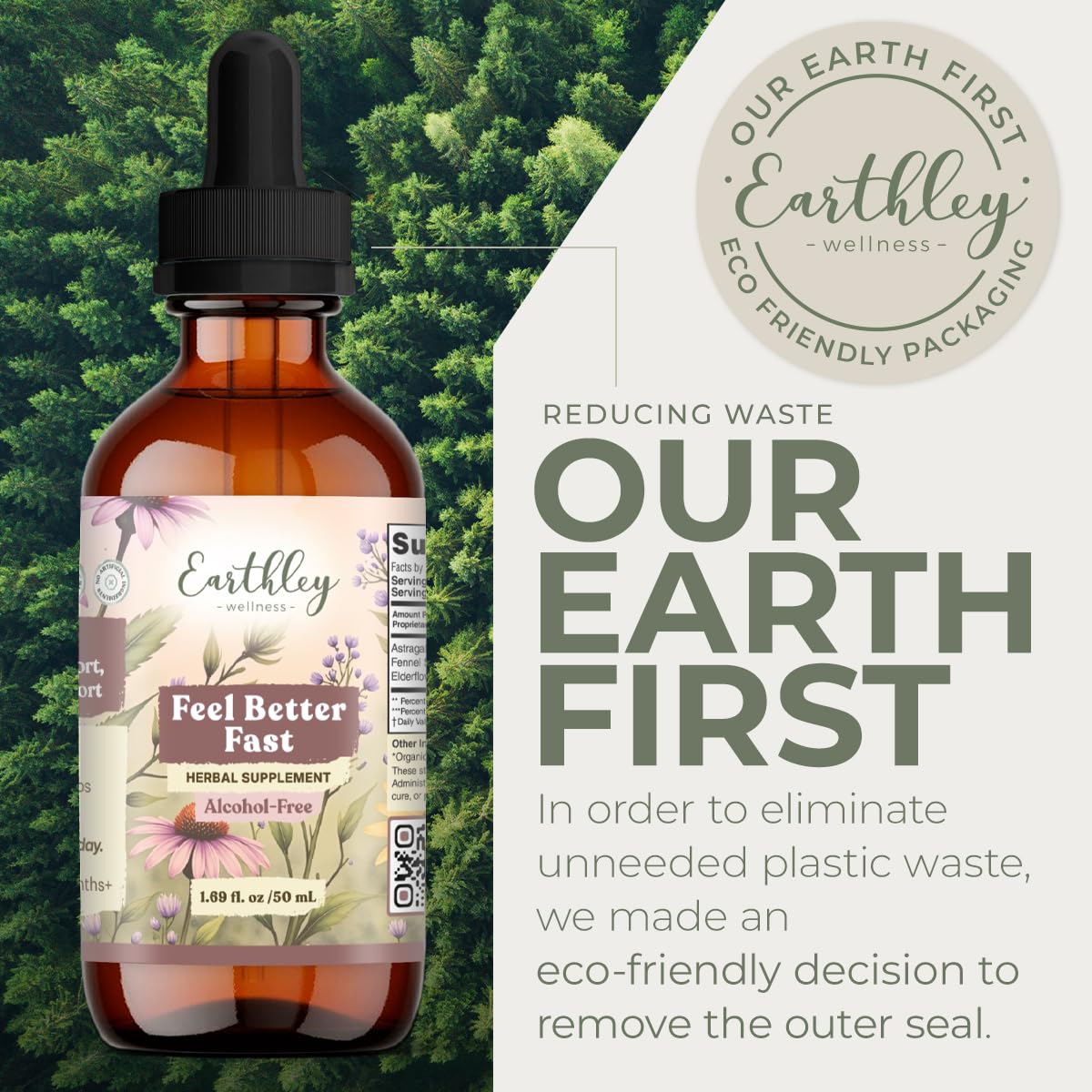 Earthley Wellness botella de vidrio 1.69 oz destacando presentación compacta