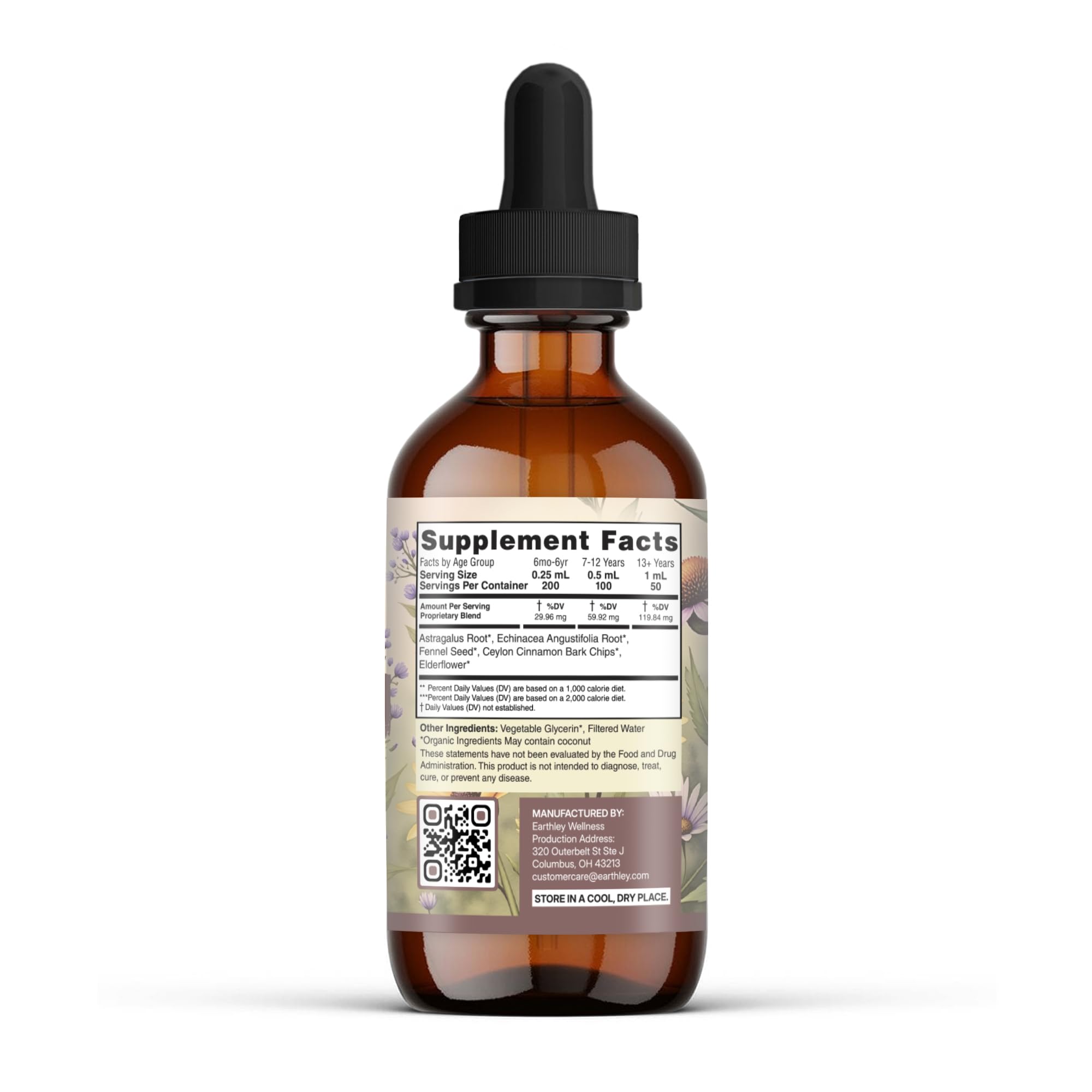 Earthley Wellness detalle de etiqueta con lista de ingredientes orgánicos