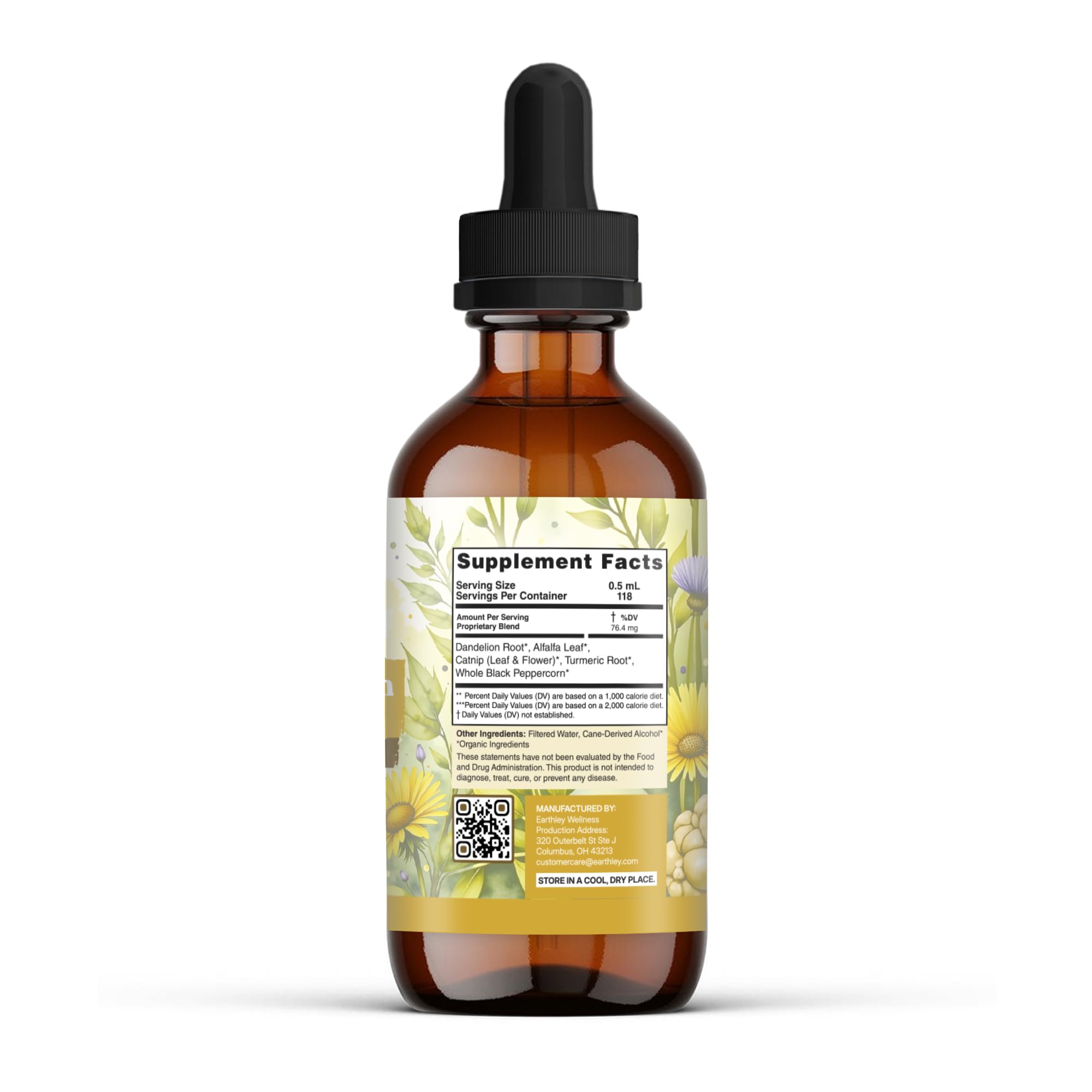 Earthley Wellness etiqueta con lista de ingredientes orgánicos legible