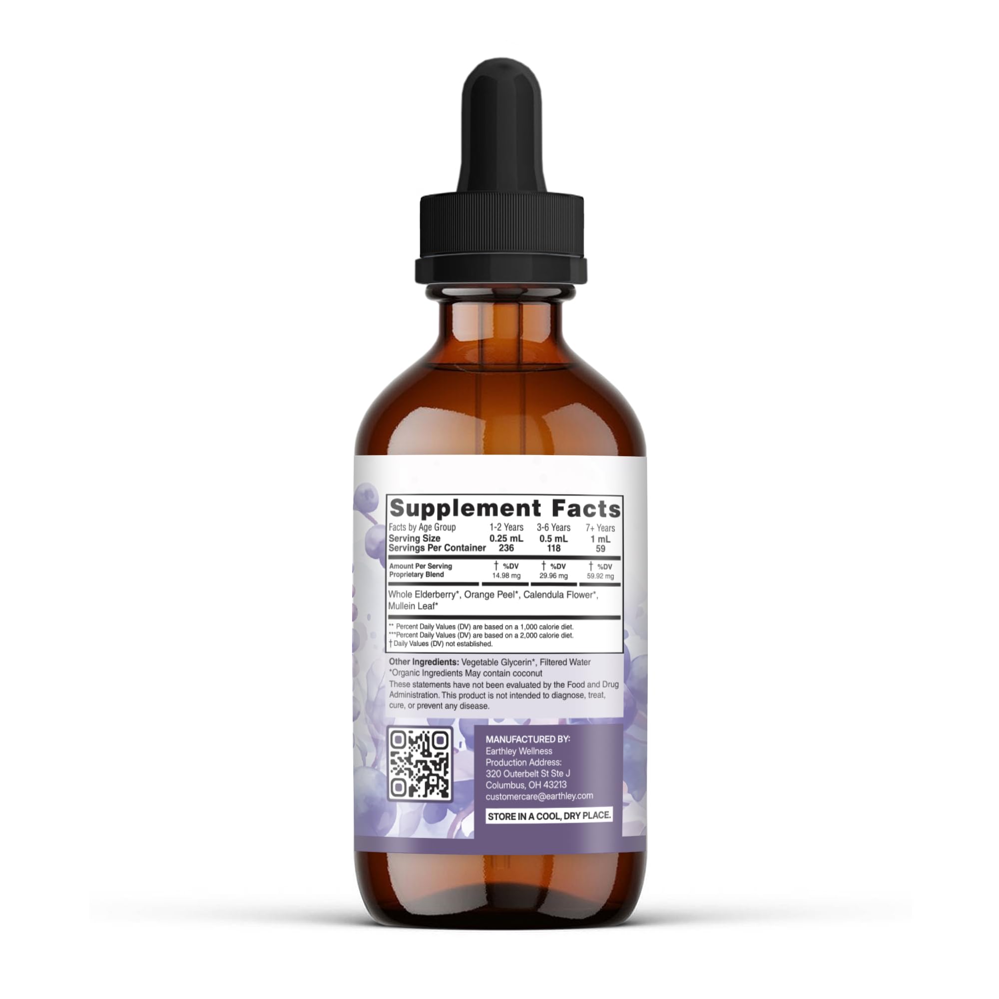 Earthley Wellness etiqueta con ingredientes clave y beneficios visibles