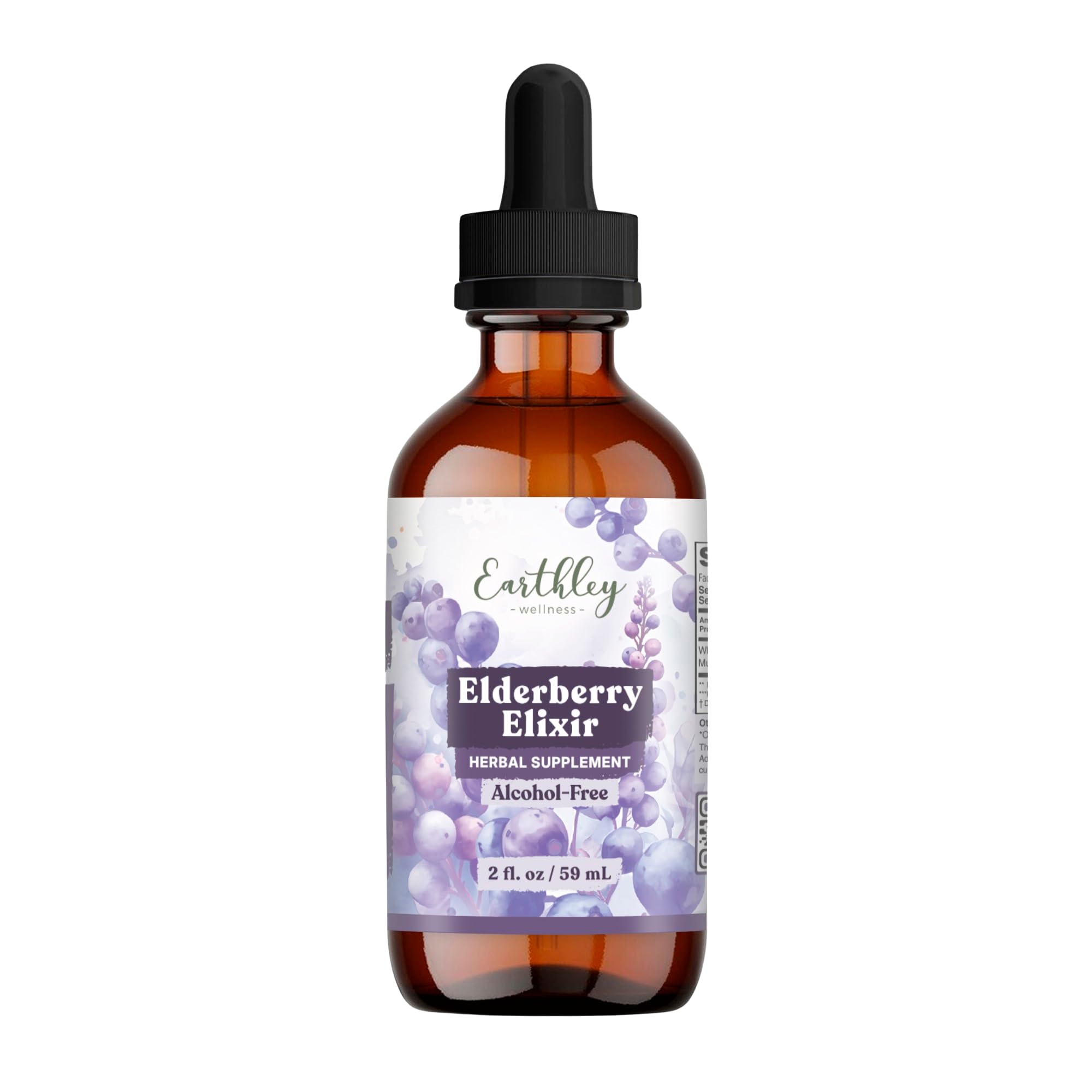 Earthley Wellness frasco frontal de Elderberry Elixir para dosis precisas