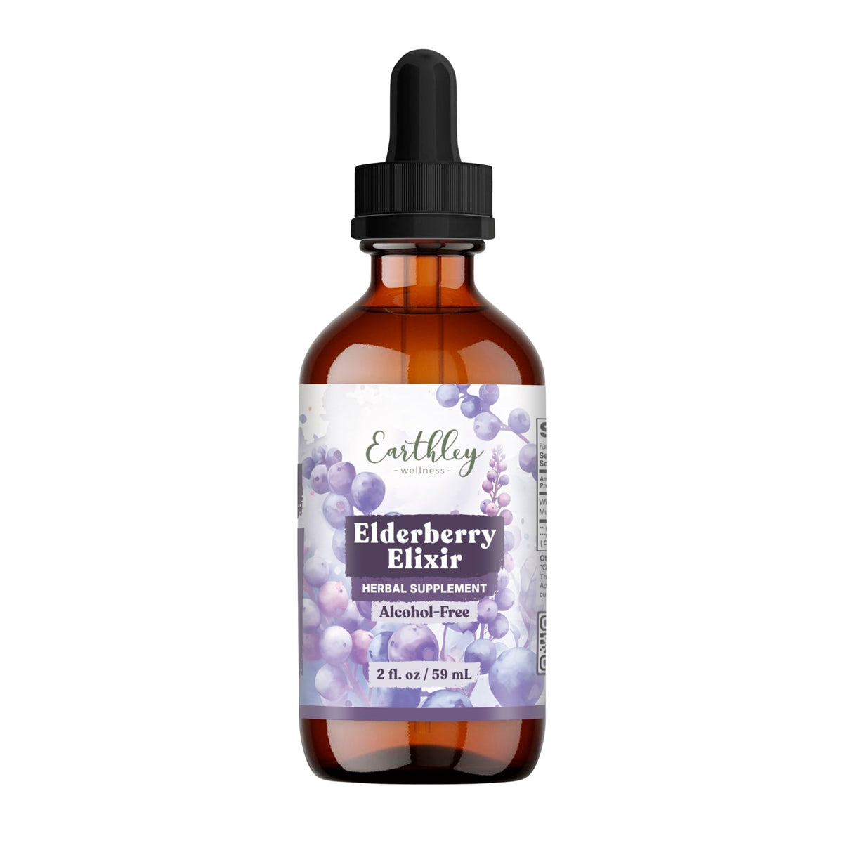 Earthley Wellness frasco frontal de Elderberry Elixir para dosis precisas