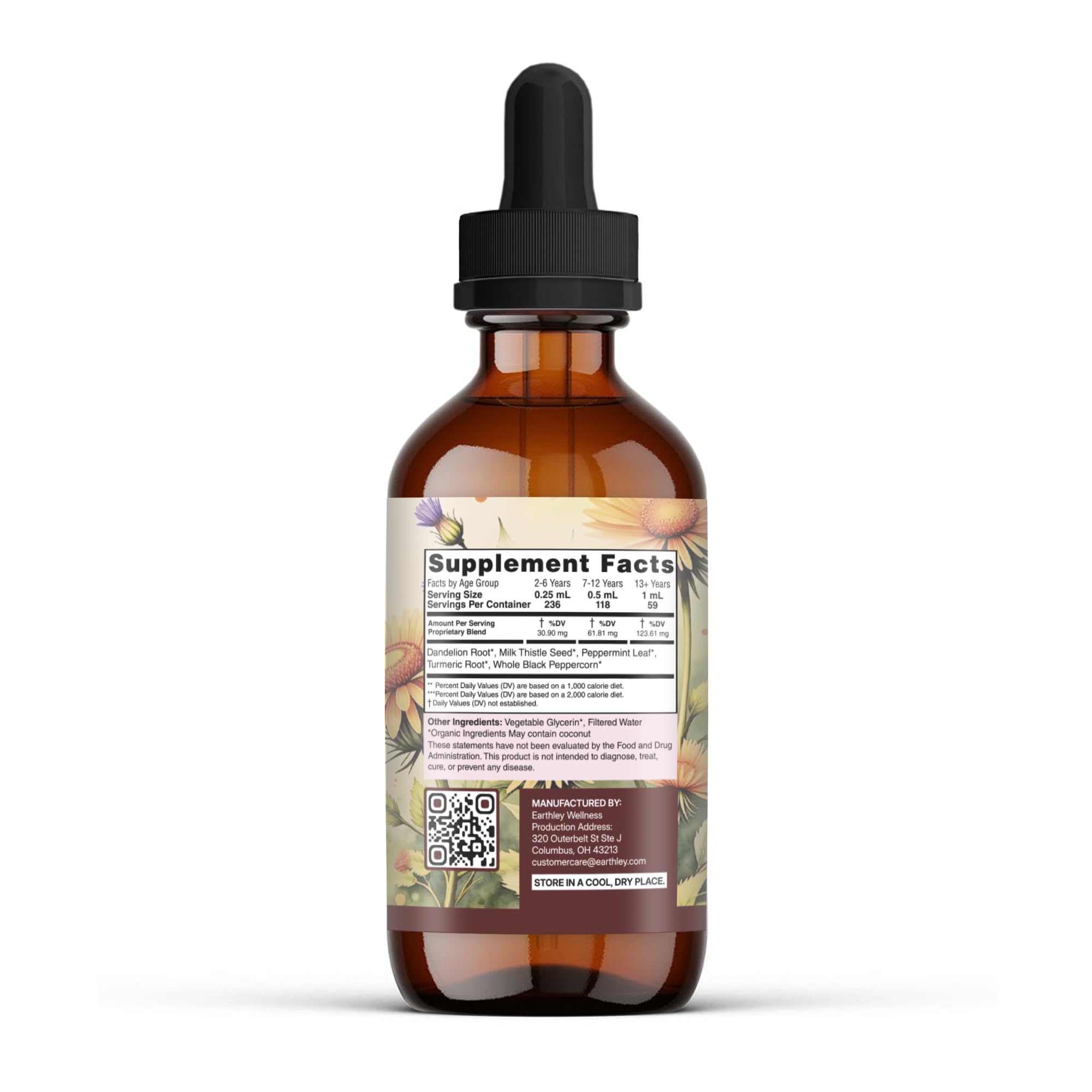 Detalle de etiqueta Earthley Wellness con ingredientes orgánicos claros
