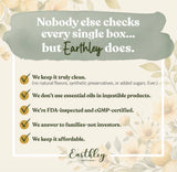 Sello 'sin aditivos' en envase Earthley Wellness indicando pureza