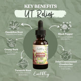 Earthley Wellness UT Relief textura del líquido y color natural, indicando pureza vegetal