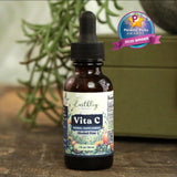 Botella de 2 oz junto a una regla para comparar tamaño, Earthley Wellness práctico y portátil