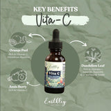 Gota de Vita-C en la mano, Earthley Wellness mostrando textura ligera y fácil absorción