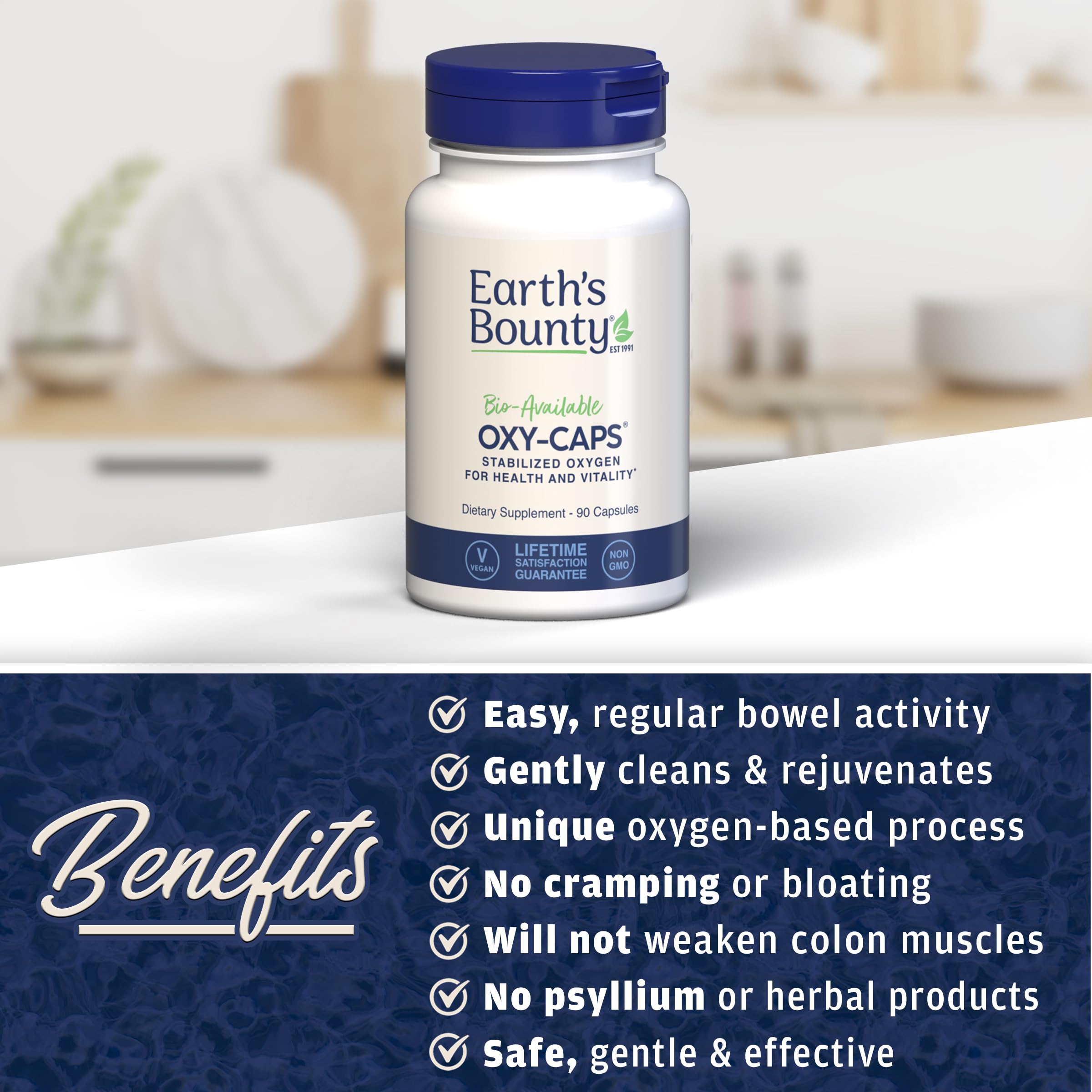 Earth's Bounty persona tomando cápsula, ayuda al tránsito intestinal