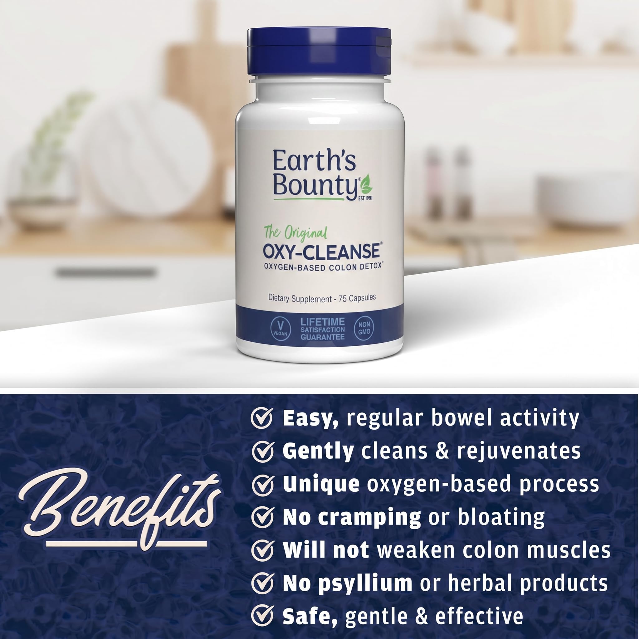 Earth's Bounty producto en baño mostrando integración simple en la rutina