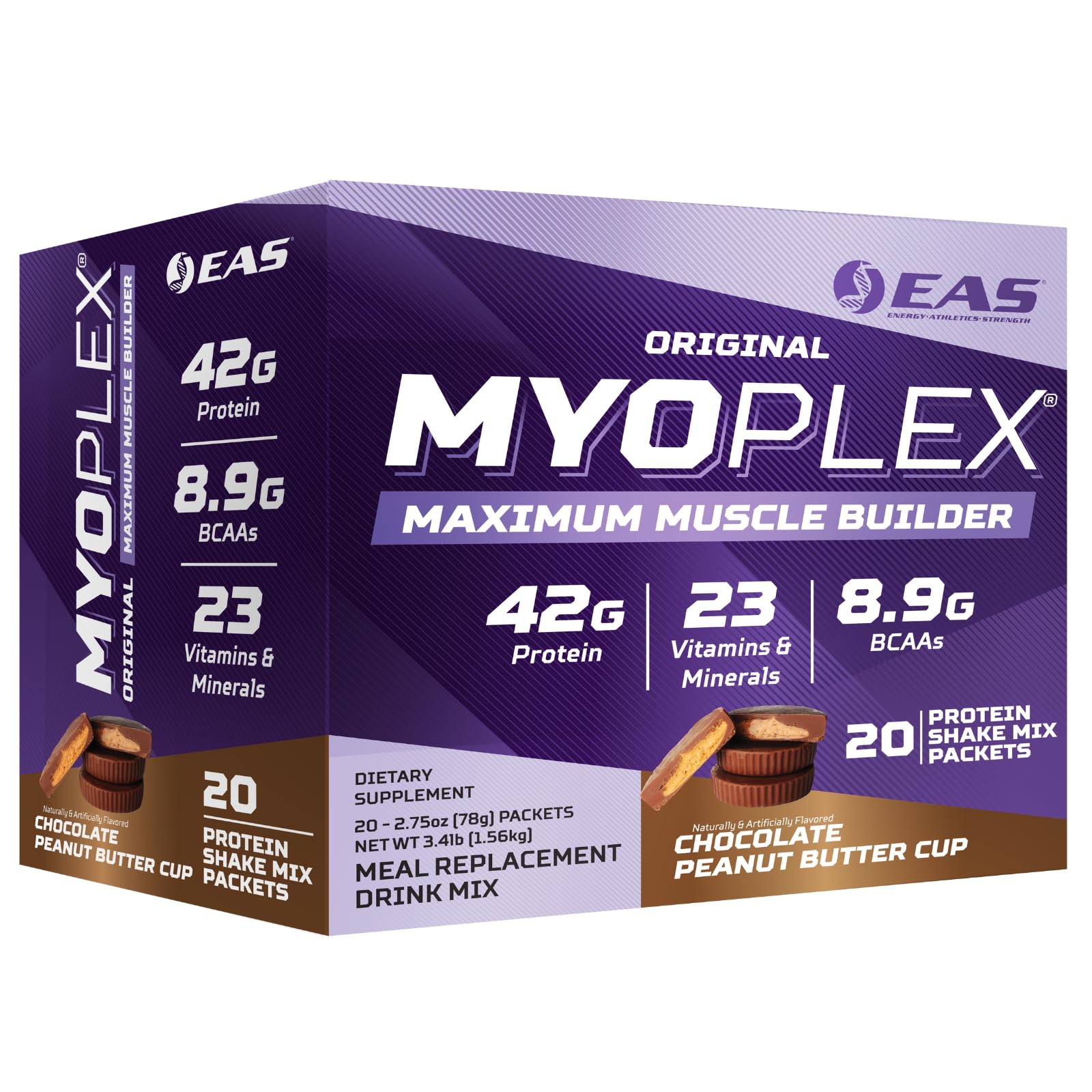 EAS Myoplex frente del paquete mostrando el sabor y beneficio proteico