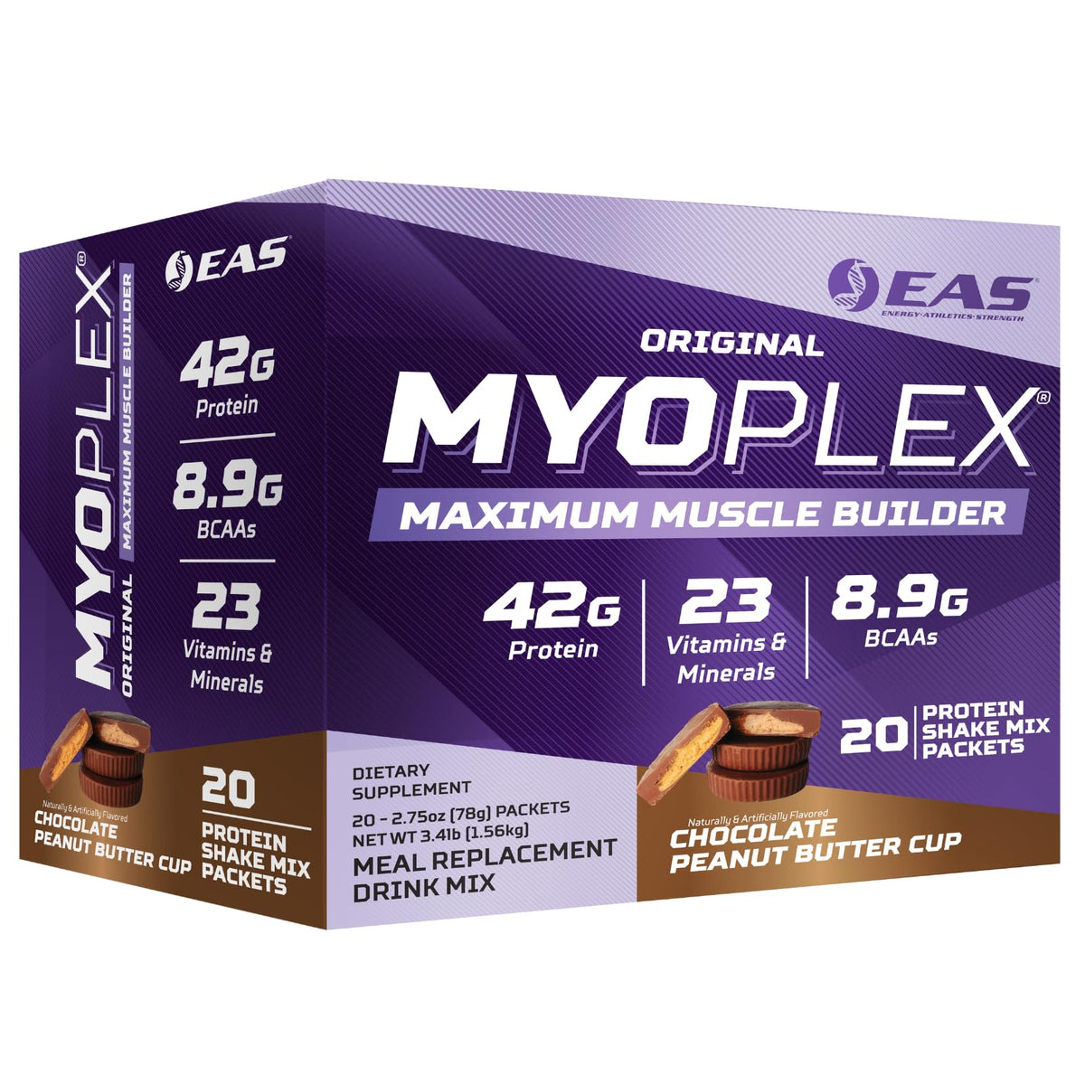 EAS Myoplex frente del paquete mostrando el sabor y beneficio proteico