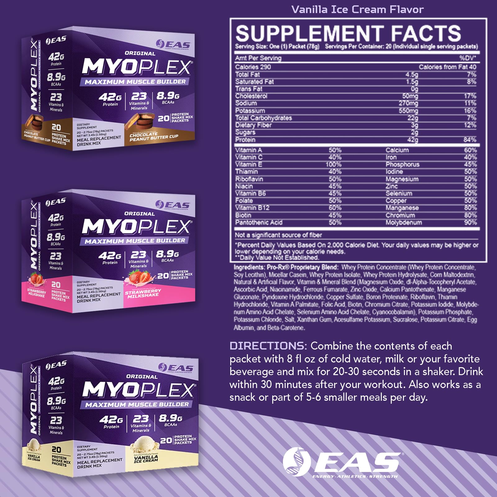 EAS Myoplex sobre individual listo para llevar y dosificar proteína