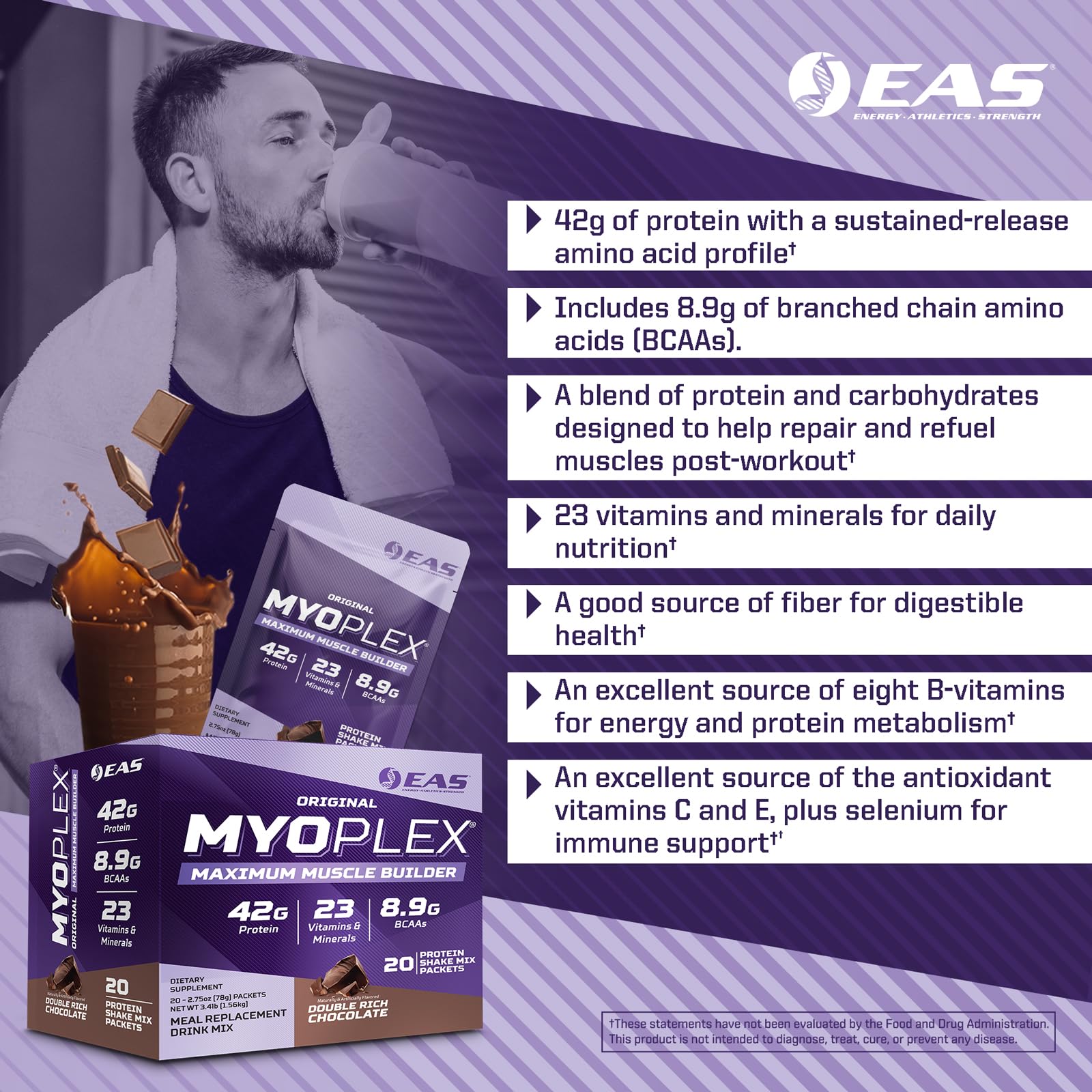 EAS Myoplex sobre unitario para llevar y preparar rápidamente después del entrenamiento