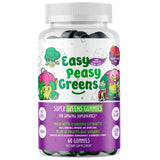 EasyPeasyGreens frasco delantero mostrando etiqueta clara y beneficios