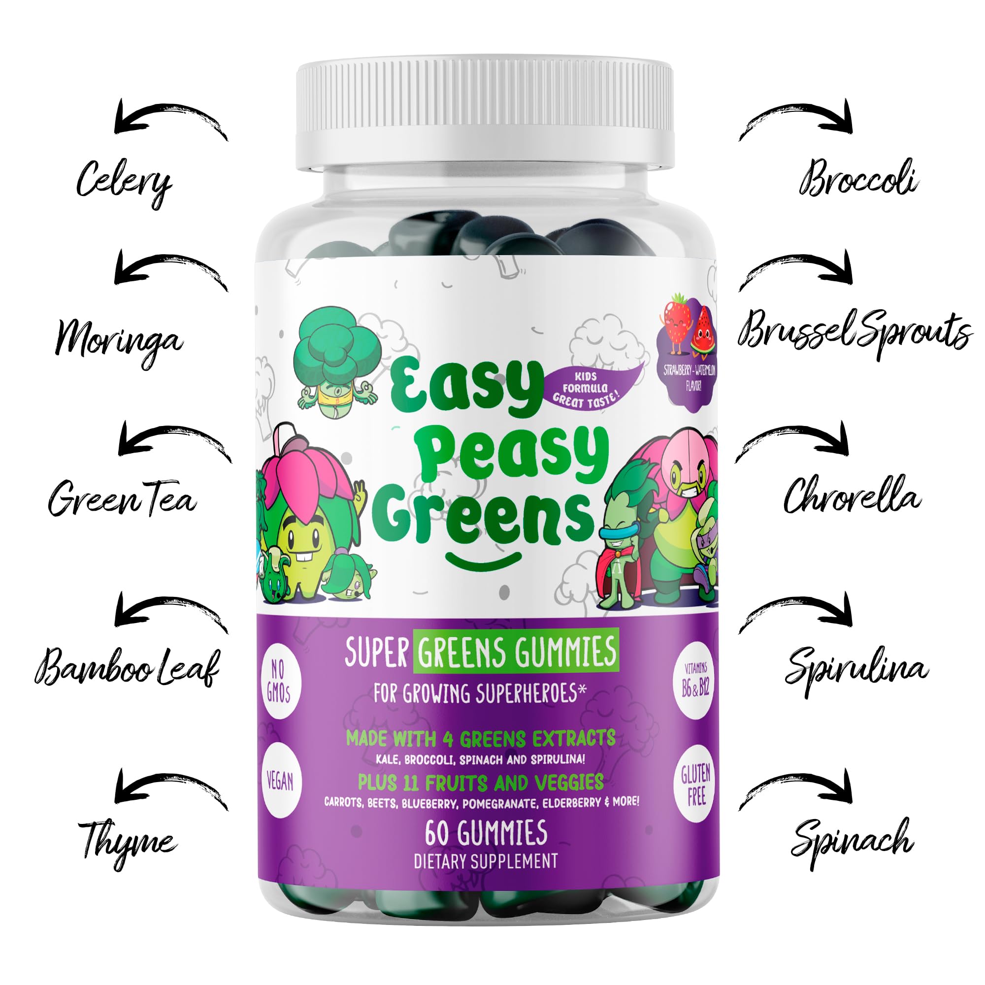 EasyPeasyGreens gomita en mano para dar a un niño, administración fácil