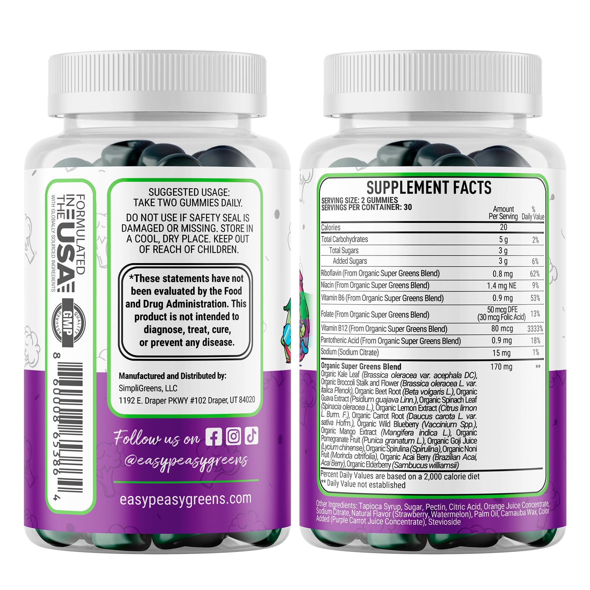 EasyPeasyGreens primer plano de textura de gomitas, aspecto natural