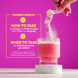 Escena lifestyle con EBOOST POW Berry Melon Fizz y persona lista para entrenar