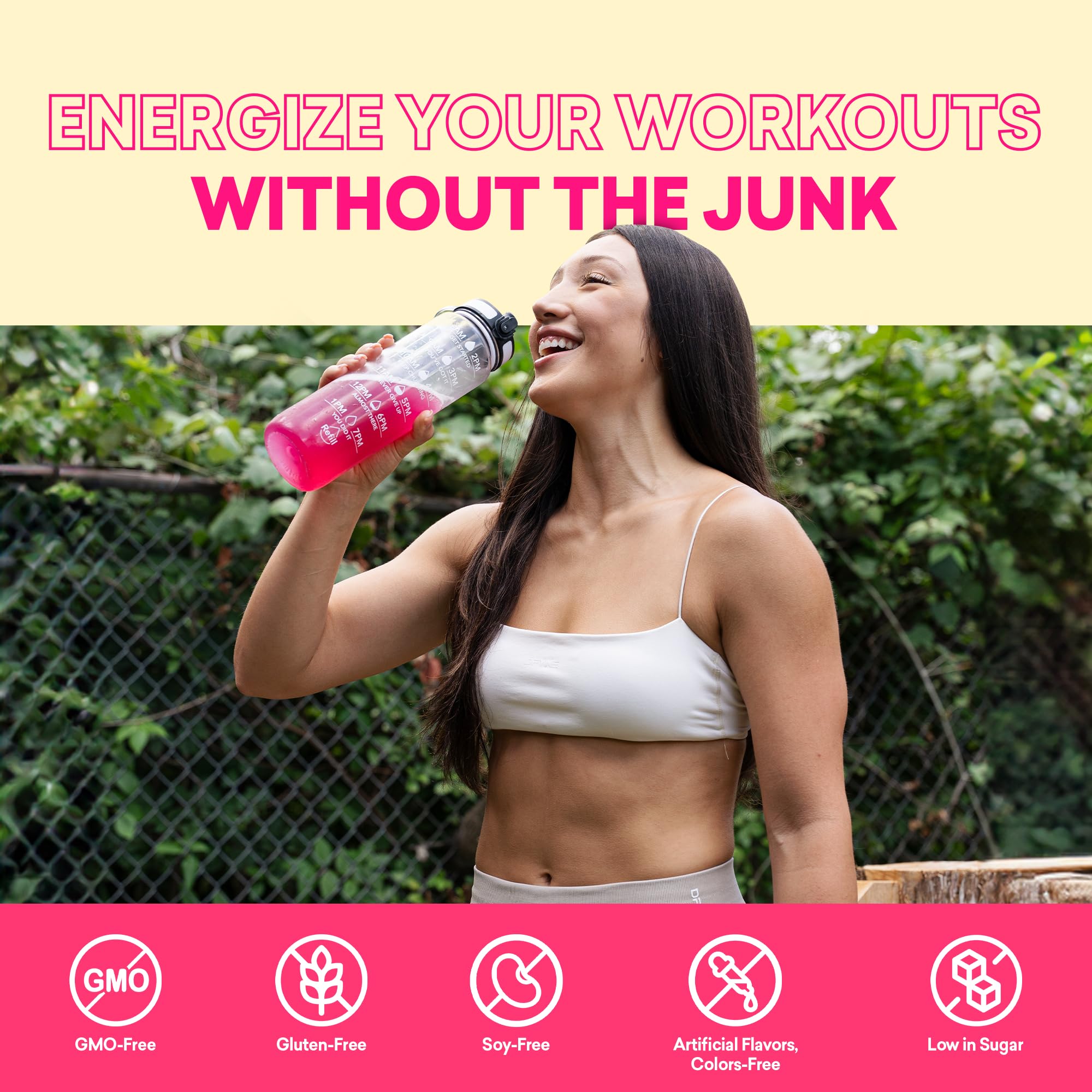 Detalle de la etiqueta EBOOST POW con lista de ingredientes naturales y beneficios claros