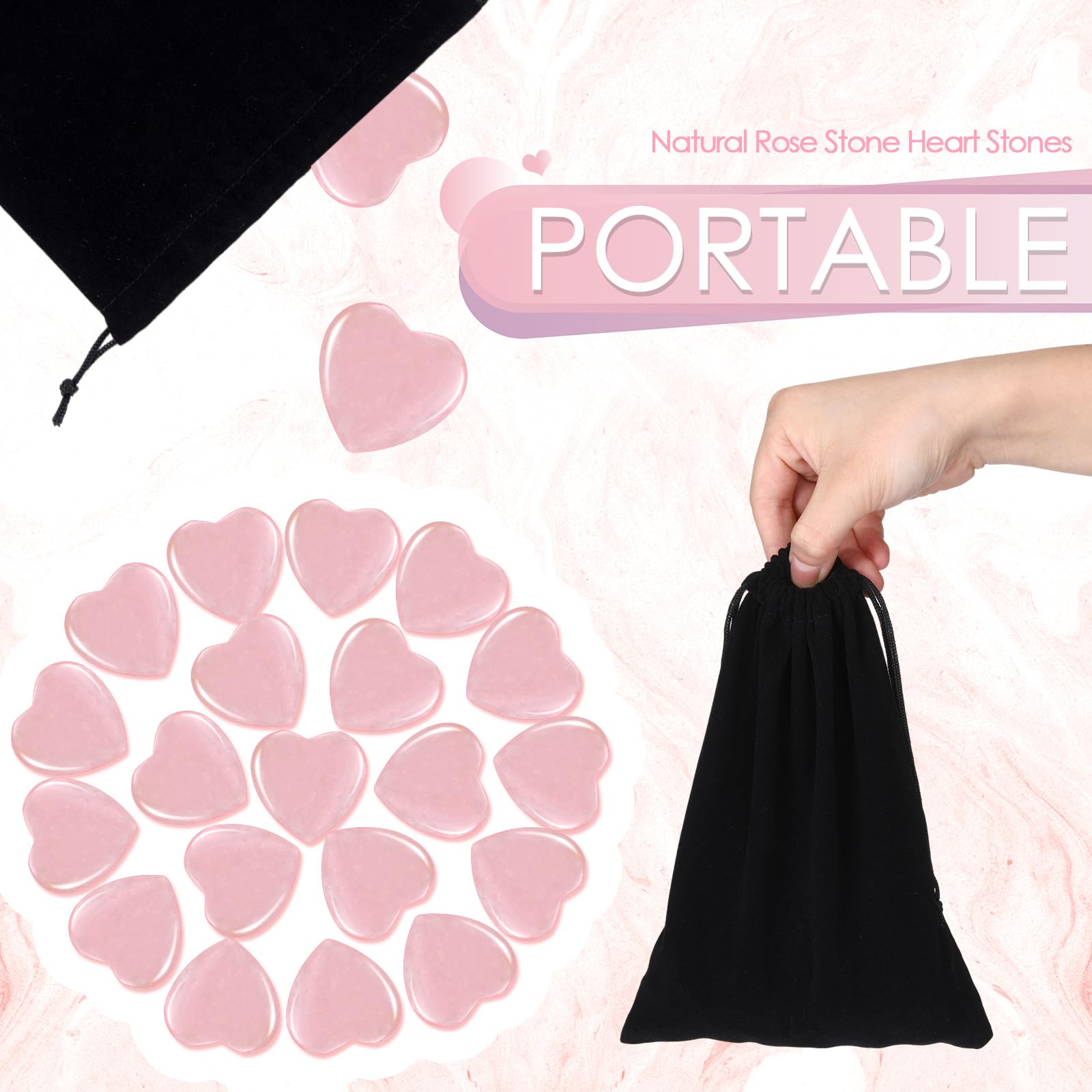 Ecation bolsa de franela abierta con corazones de cuarzo rosa lista para regalar