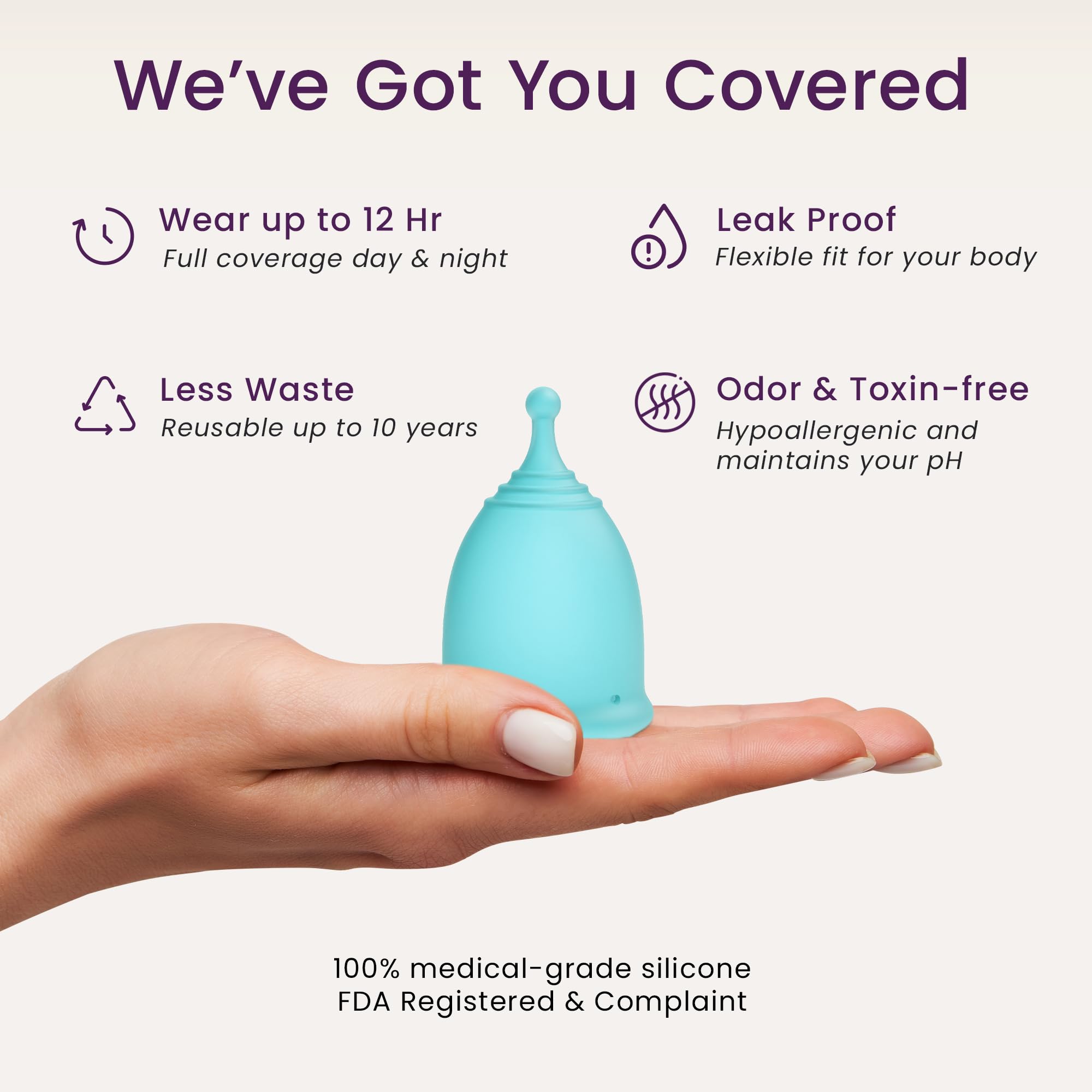 EcoBlossom primer plano textura de silicona médica, sensación hipoalergénica