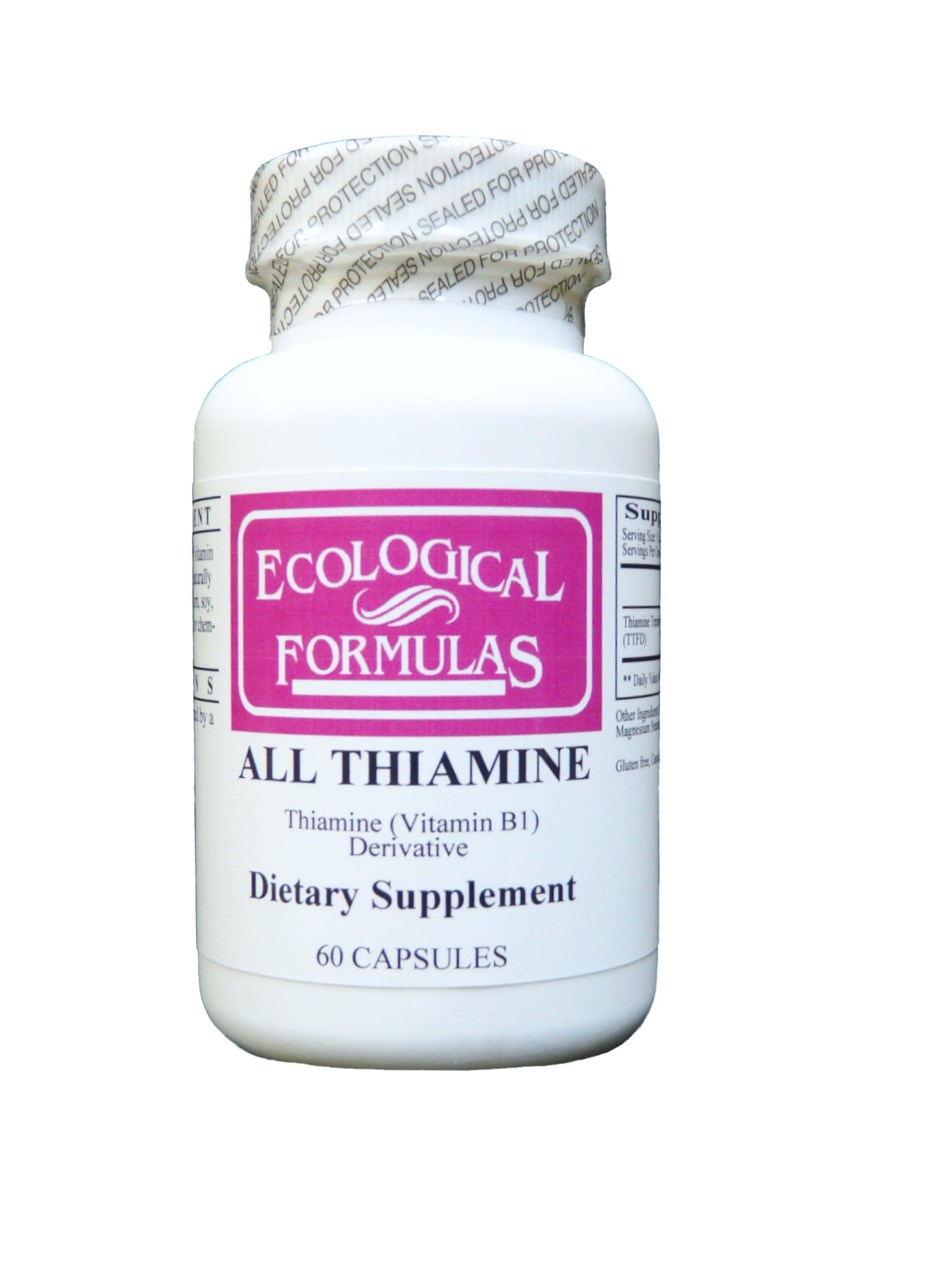 Ecological Formulas Allithiamine frasco frontal mostrando 60 cápsulas y etiquetado claro