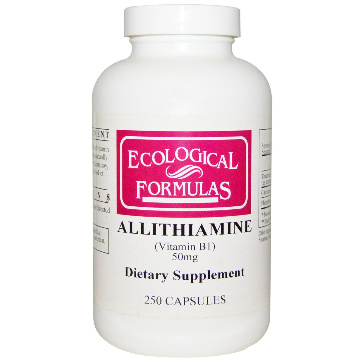 Ecological Formulas Allithiamine frasco adelante mostrando etiqueta y beneficios