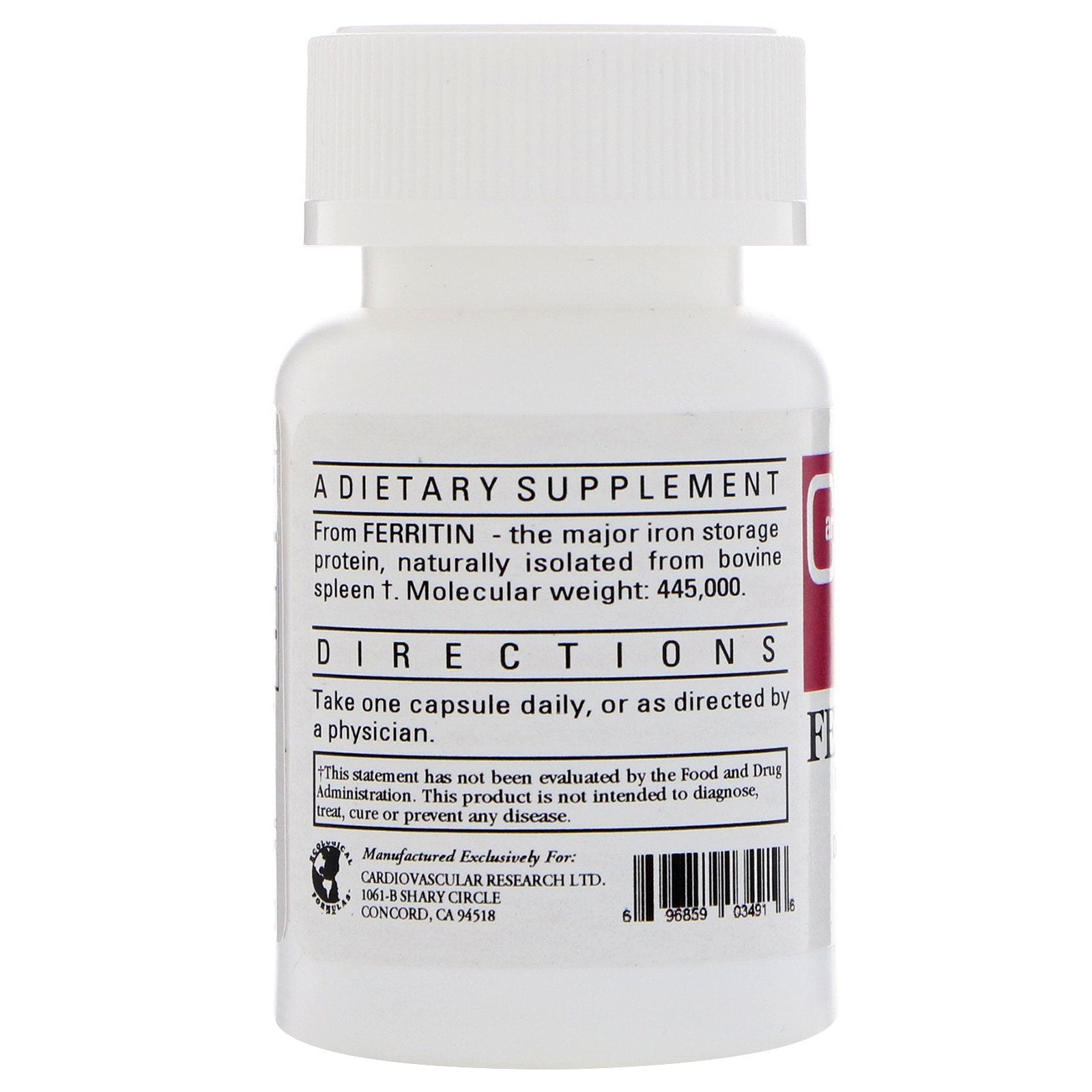 Frasco de Ferritin Ecological Formulas en mano para comparar escala y facilidad de uso