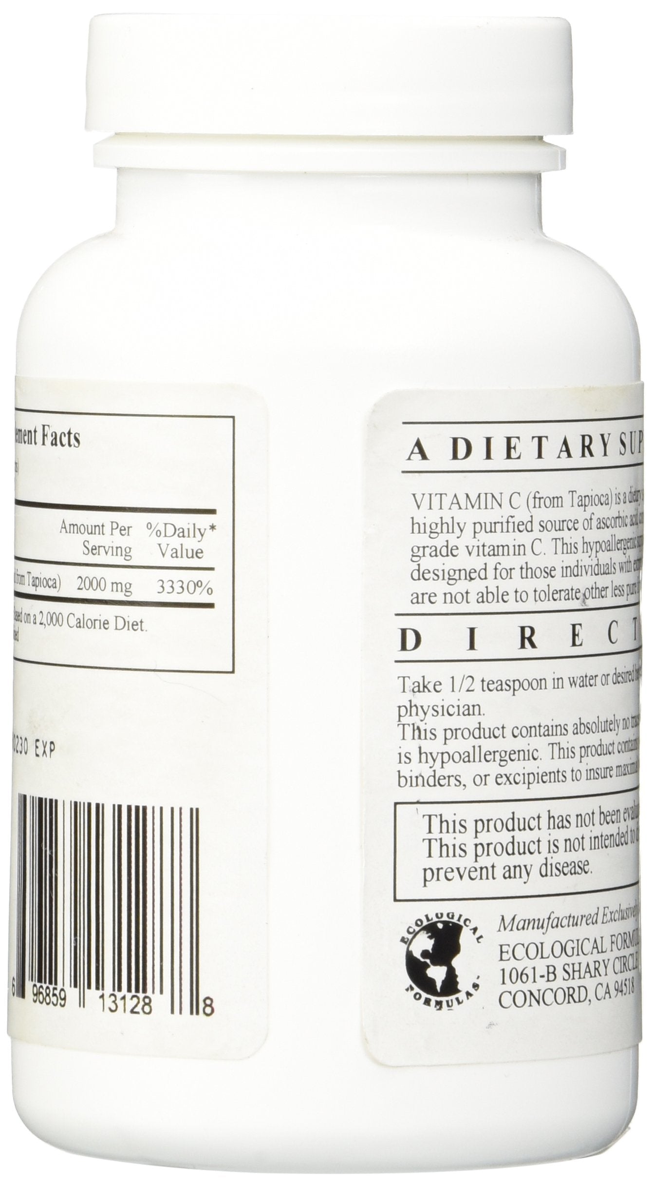 Ecological Formulas polvo de vitamina C en cuchara, textura fina para mezclas rápidas