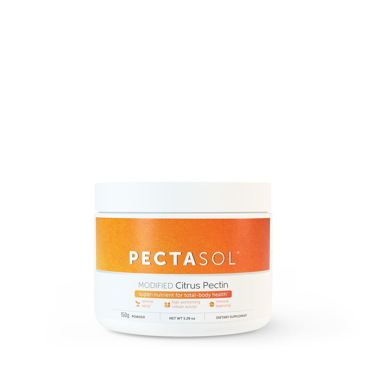 EcoNugenics frasco PectaSol frente mostrando presentación de 150 g y ventaja de pureza