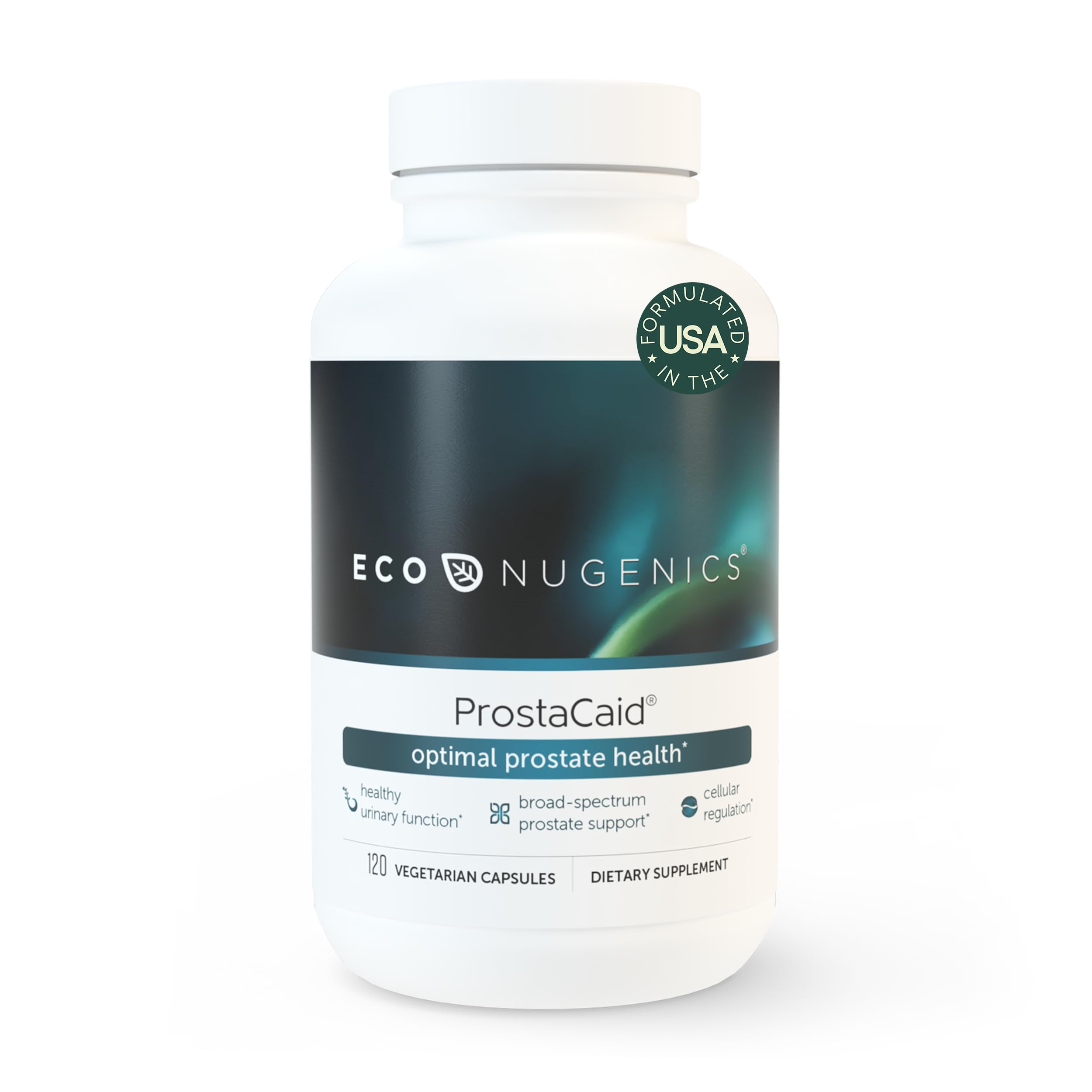 EcoNugenics ProstaCaid frontal del envase mostrando beneficio prostático