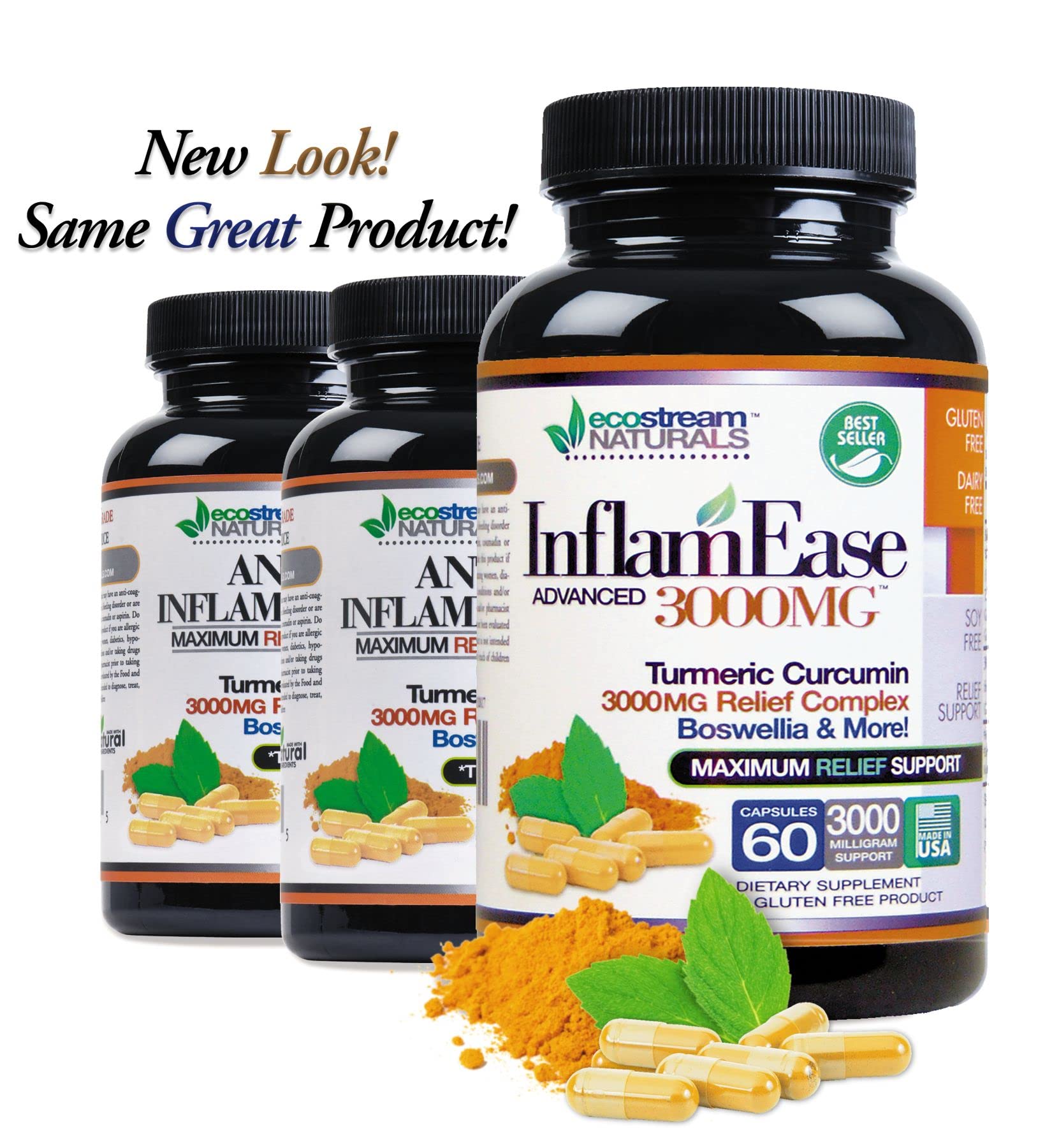 ecostream Naturals etiqueta InflamEase detalle de ingredientes y potencia 3000 mg