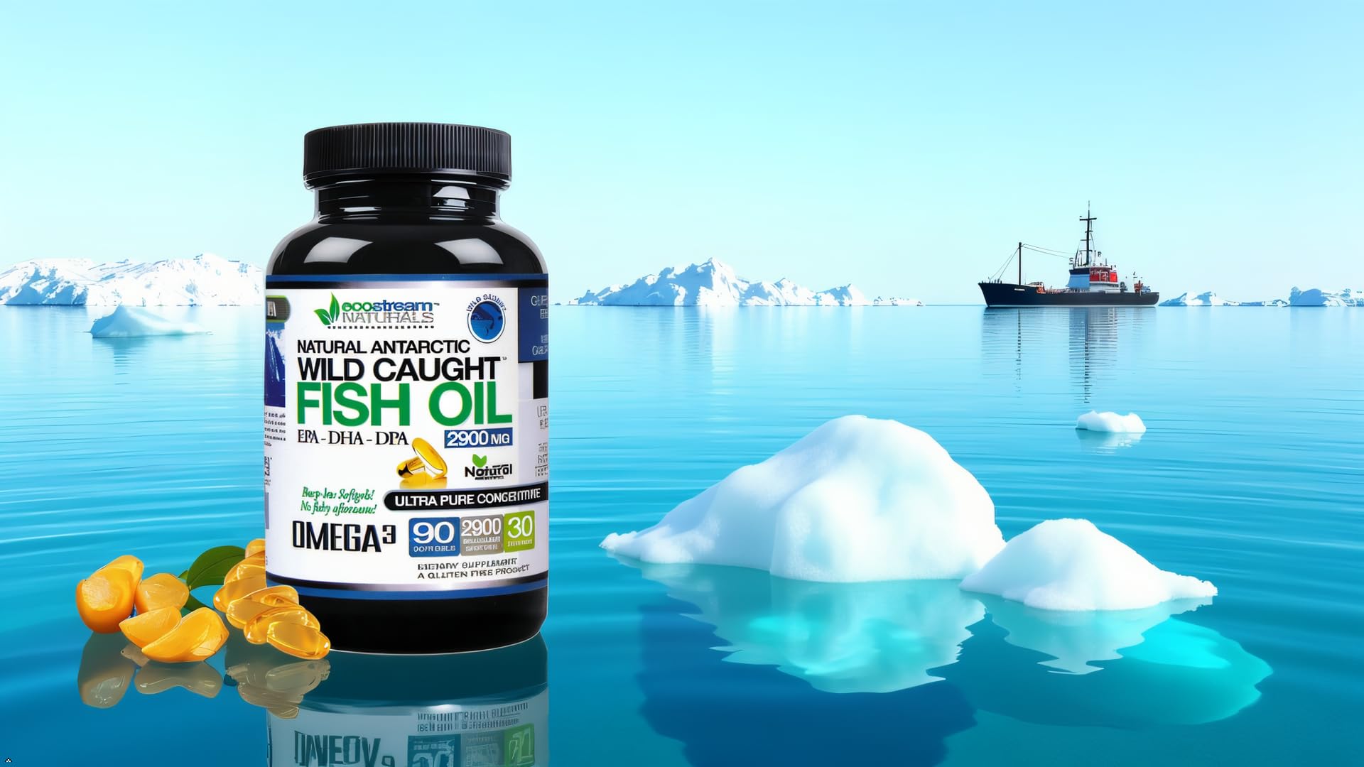 ecostream Naturals pesca antártica ilustrando origen silvestre y trazabilidad