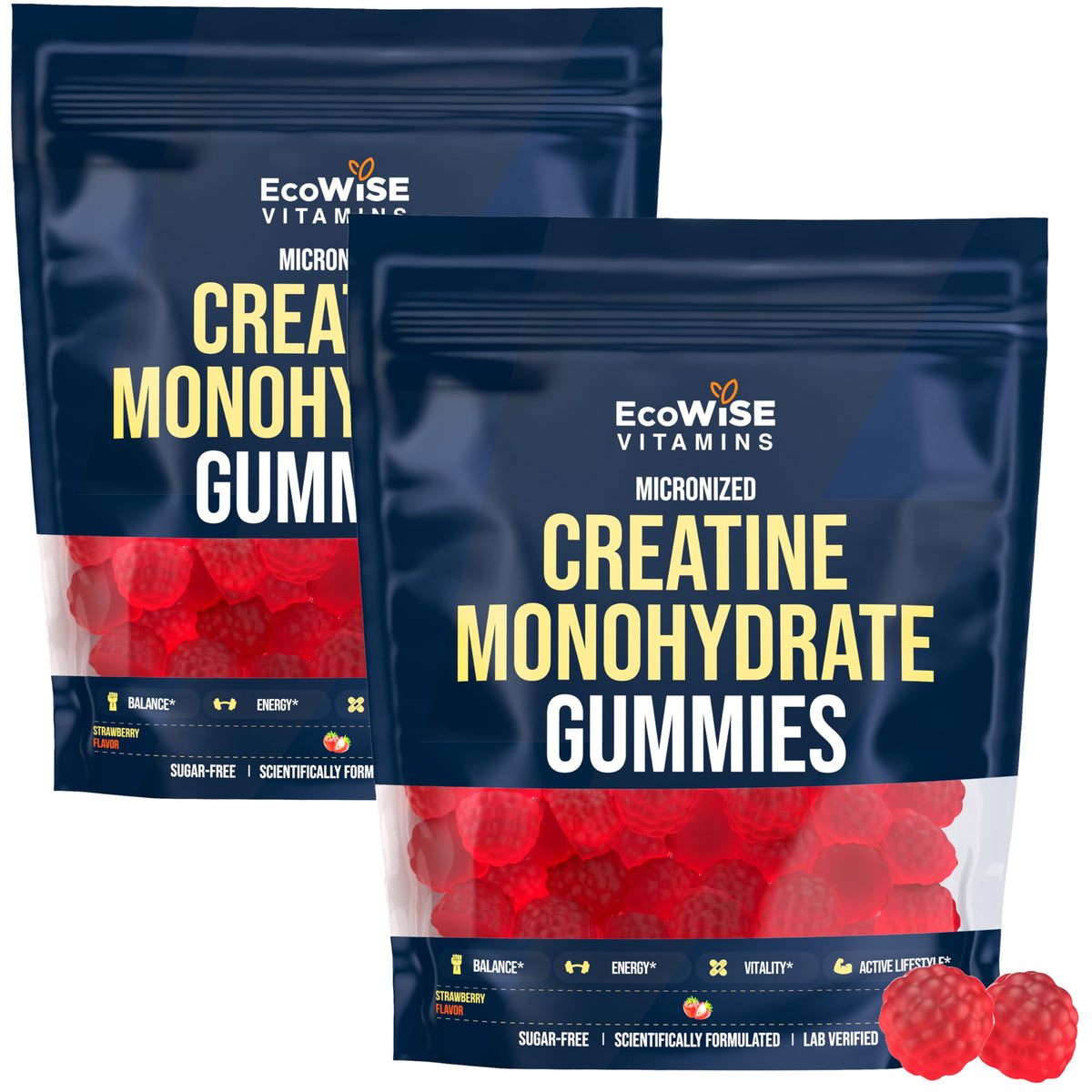 ECOWISE VITAMINS frontal del paquete mostrando 120 gomitas y beneficios