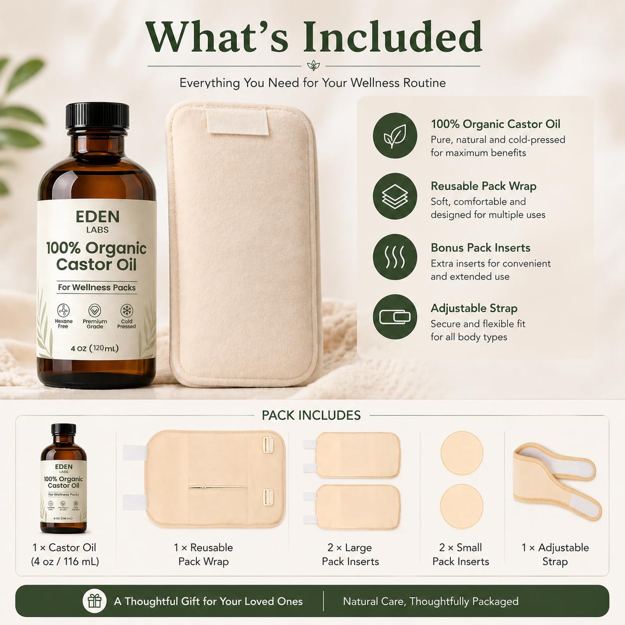 EDEN LABS etiqueta con ingredientes resaltando aceite orgánico transparente