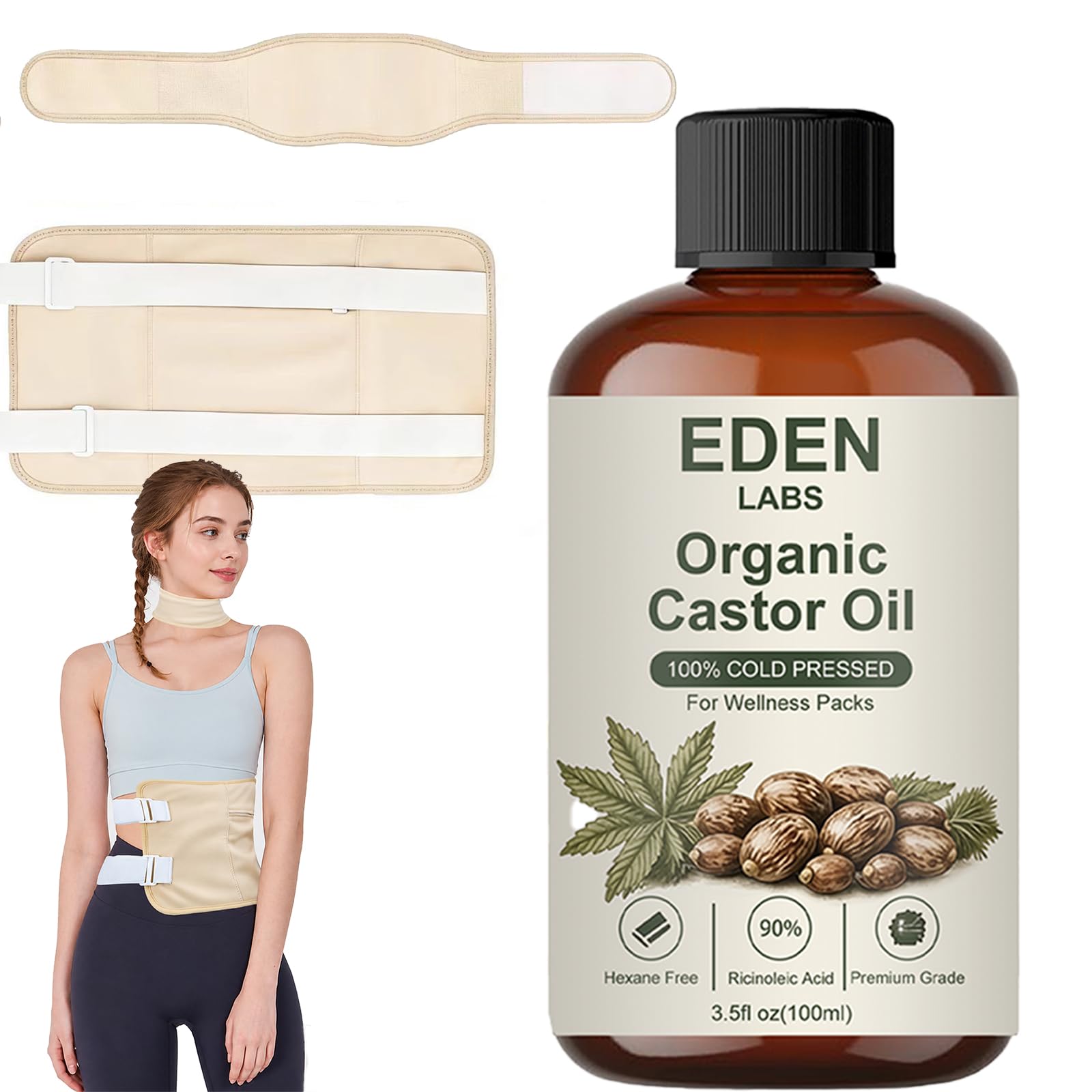 Eden Labs Castor Oil frente del pack mostrando kit completo y beneficios