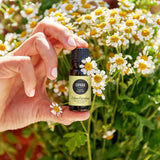 Edens Garden copaiba primer plano del frasco y textura, detalle de calidad
