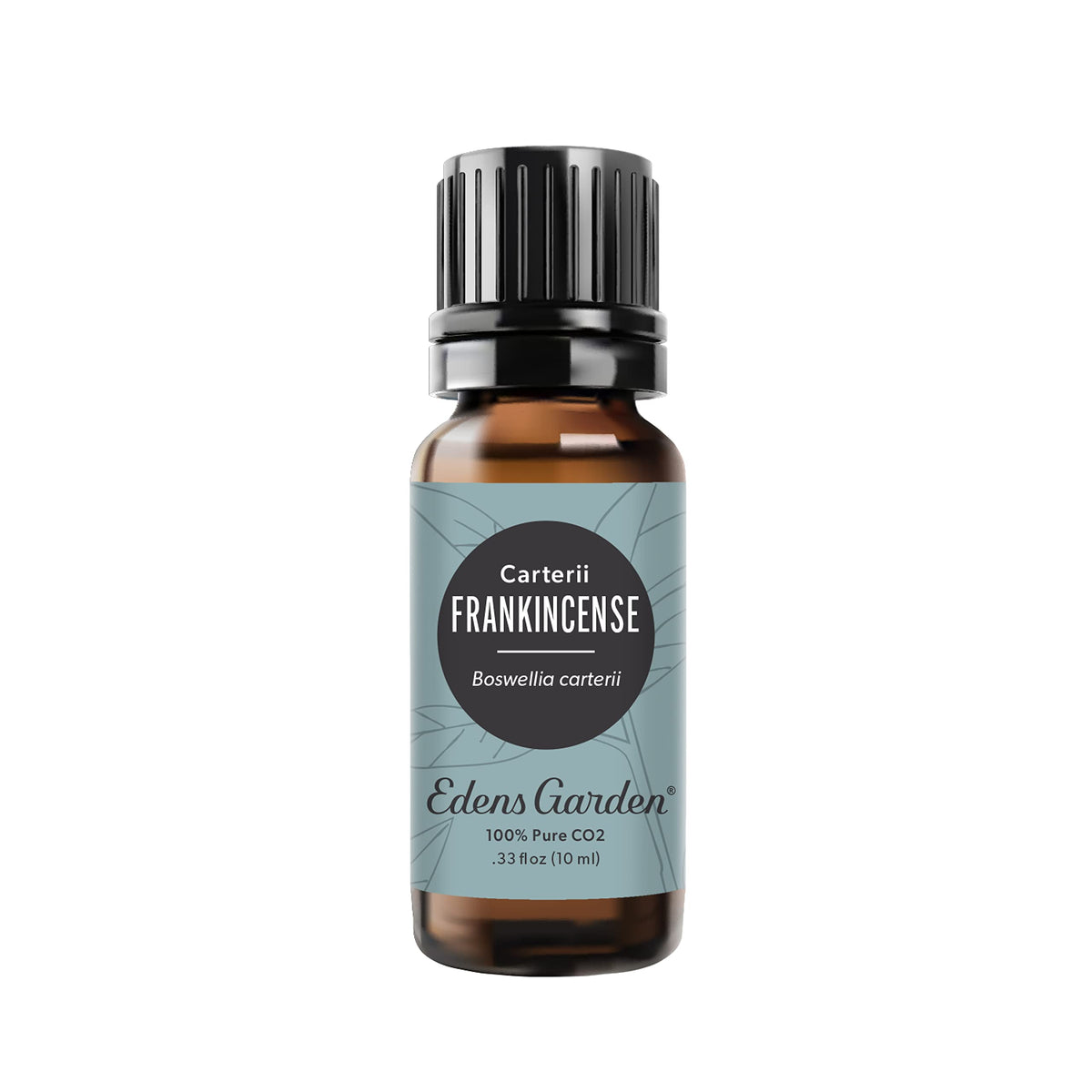 Edens Garden frasco delantero con aceite Frankincense CO2, presentación clara y profesional