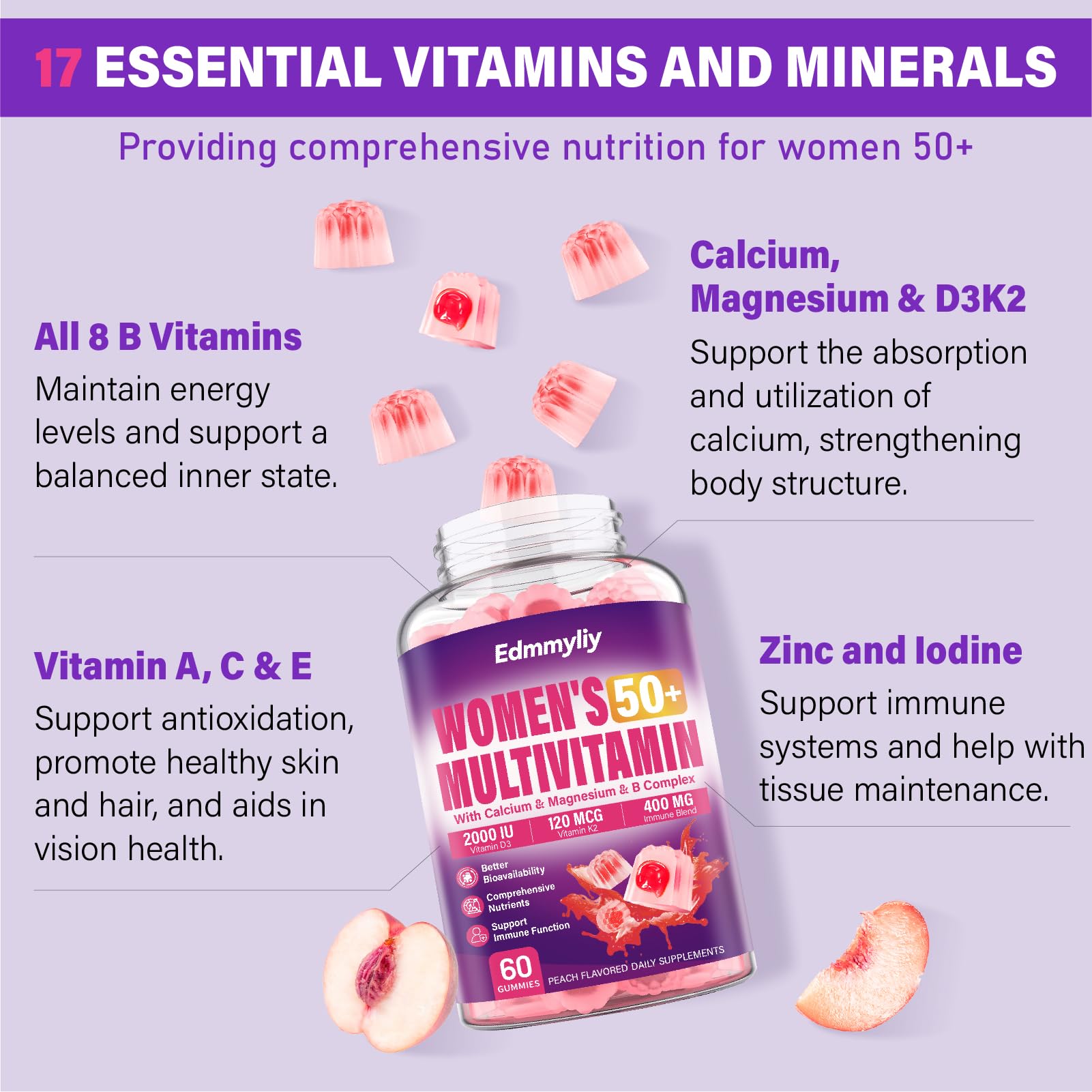 Edmmyliy etiqueta nutricional detallada con lista de 17 nutrientes